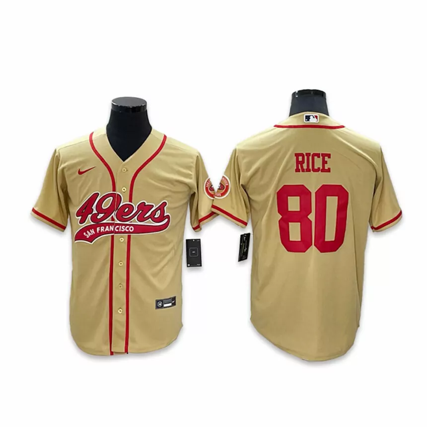Men’s San Francisco 49ers #80 Jerry Rice Co-branded Special Yellow Baseball Jersey