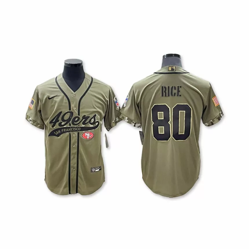 Men’s San Francisco 49ers #80 Jerry Rice Tribute Co-branded Special Baseball Jersey