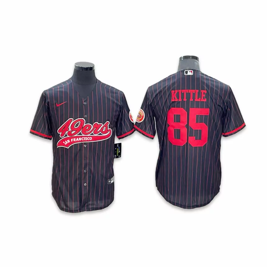 Men’s San Francisco 49ers #85 George Kittle Co-branded Special Black red stripes Baseball Jersey