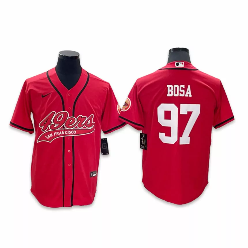 Men’s San Francisco 49ers #97 Nick Bosa Co-branded Special Red Baseball Jersey