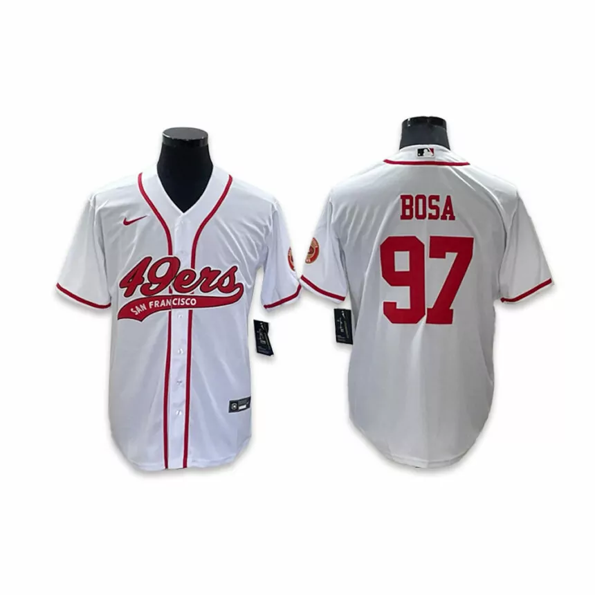 Men’s San Francisco 49ers #97 Nick Bosa Co-branded Special White Baseball Jersey