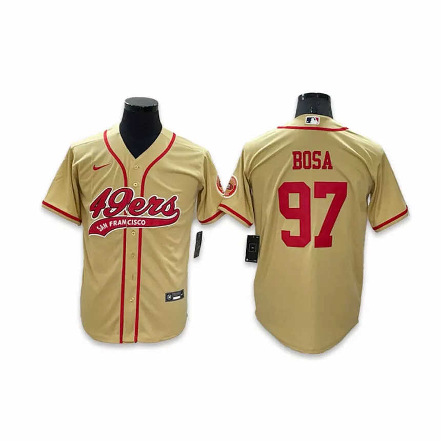 Men’s San Francisco 49ers #97 Nick Bosa Co-branded Special Yellow Baseball Jersey
