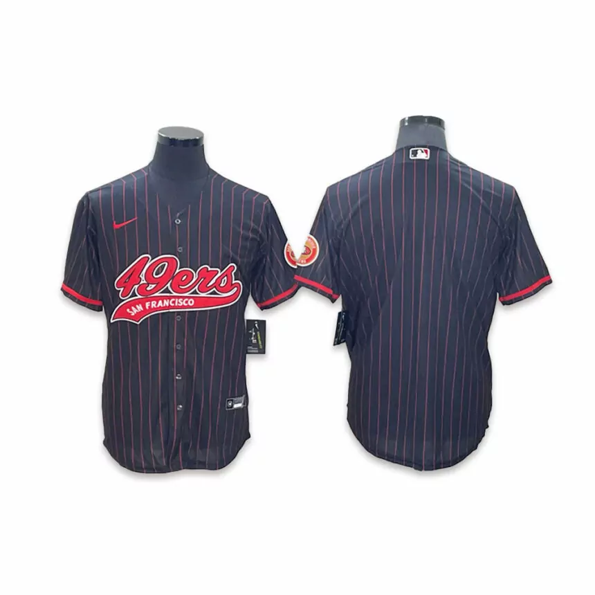 Men’s San Francisco 49ers Co-branded Special Black red stripes Baseball Jersey
