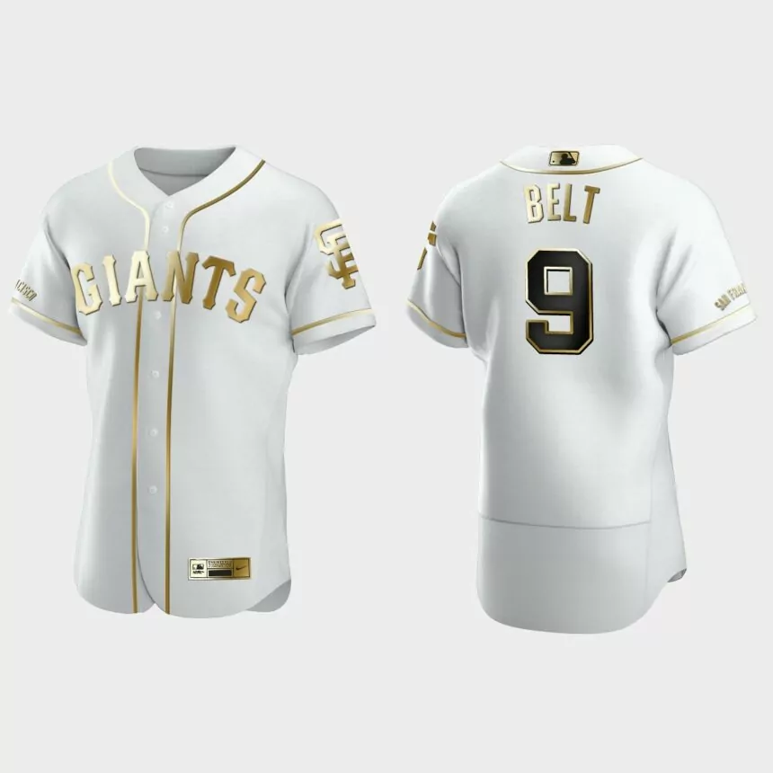 Men’s San Francisco Giants Brandon Belt Authentic Golden Edition Jersey – White