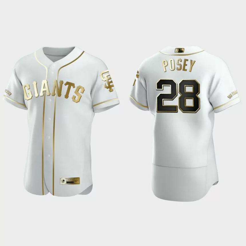 Men’s San Francisco Giants Buster Posey Authentic Golden Edition Jersey – White
