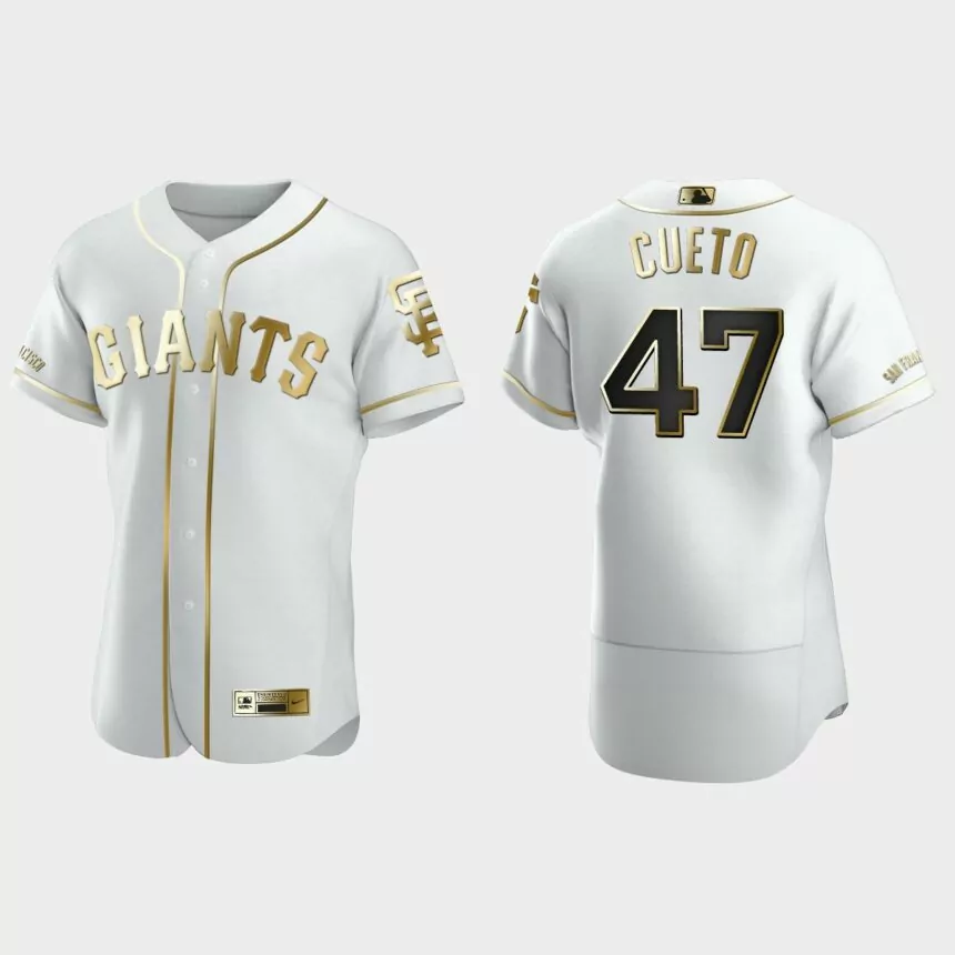 Men’s San Francisco Giants Johnny Cueto Authentic Golden Edition Jersey – White
