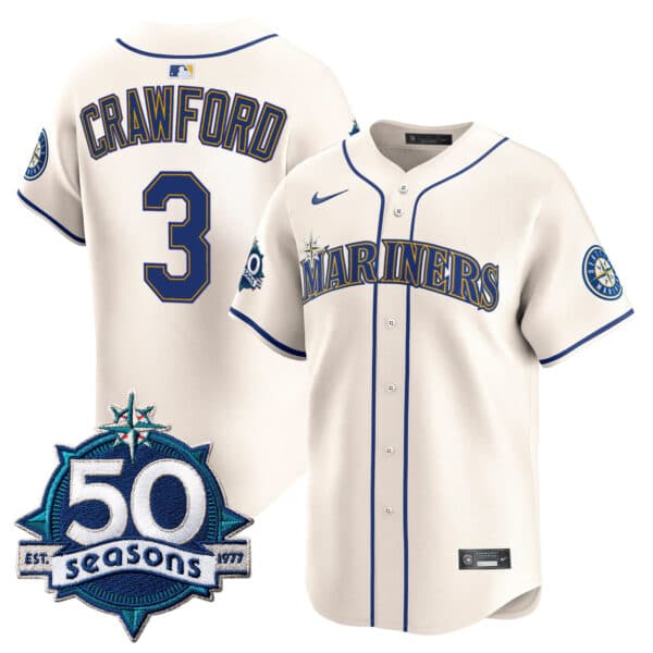Men’s Seattle Mariners 50 Seasons Patch Vapor Premier Limited Jersey – All Stitched 3 J.P. Crawford