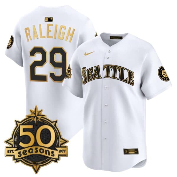 Men’s Seattle Mariners 50 Seasons Patch Vapor Premier Limited Jersey – All Stitched Cal Raleigh