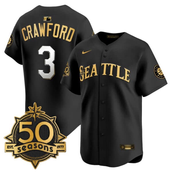 Men’s Seattle Mariners 50 Seasons Patch Vapor Premier Limited Jersey – All Stitched J.P. Crawford   #3