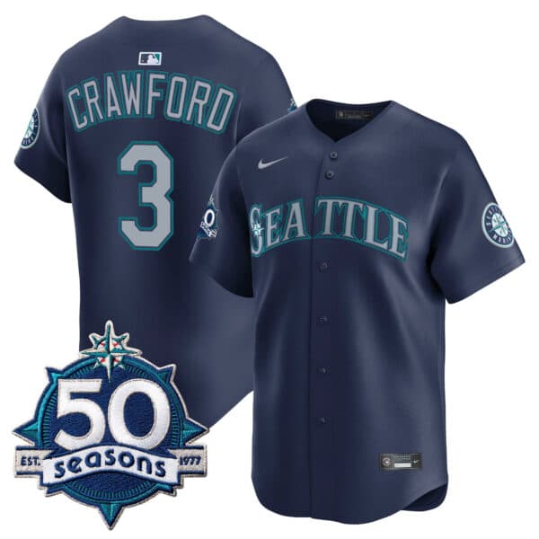 Men’s Seattle Mariners 50 Seasons Patch Vapor Premier Limited Jersey – All Stitched J.P. Crawford  3