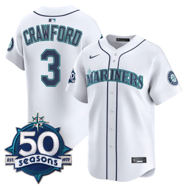 Men’s Seattle Mariners 50 Seasons Patch Vapor Premier Limited Jersey – All Stitched J.P. Crawford 3