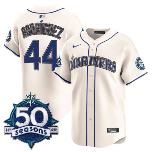 Men’s Seattle Mariners 50 Seasons Patch Vapor Premier Limited Jersey – All Stitched Julio Rodriguez 44