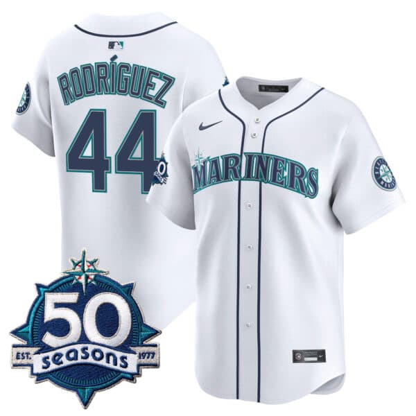 Men’s Seattle Mariners 50 Seasons Patch Vapor Premier Limited Jersey – All Stitched Julio Rodriguez44