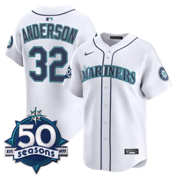 Men’s Seattle Mariners 50 Seasons Patch Vapor Premier Limited Jersey – All Stitched Kade Anderson 32