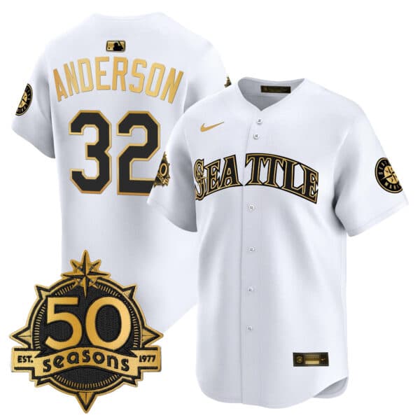 Men’s Seattle Mariners 50 Seasons Patch Vapor Premier Limited Jersey – All Stitched Kade Anderson