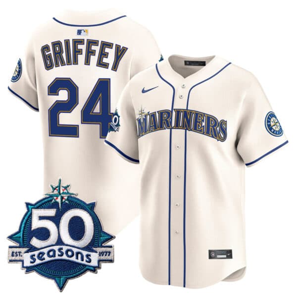 Men’s Seattle Mariners 50 Seasons Patch Vapor Premier Limited Jersey – All Stitched Ken Griffey Jr.     24