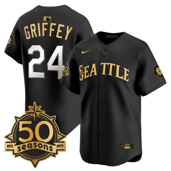 Men’s Seattle Mariners 50 Seasons Patch Vapor Premier Limited Jersey – All Stitched Ken Griffey Jr. #2 4