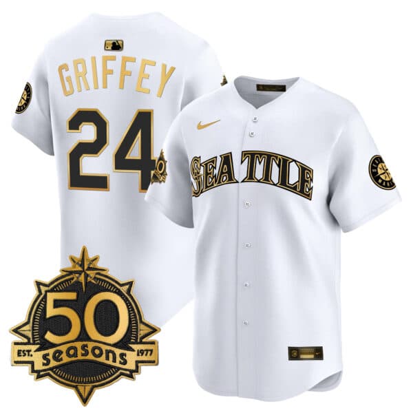 Men’s Seattle Mariners 50 Seasons Patch Vapor Premier Limited Jersey – All Stitched Ken Griffey Jr.