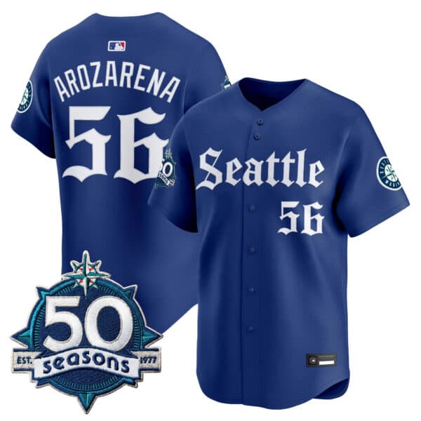 Men’s Seattle Mariners 50 Seasons Patch Vapor Premier Limited Jersey – Gothic Edition – All Stitched #56