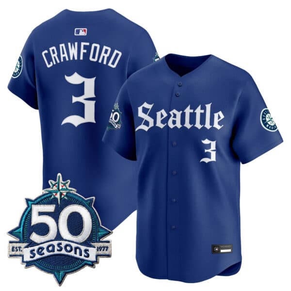 Men’s Seattle Mariners 50 Seasons Patch Vapor Premier Limited Jersey – Gothic Edition – All Stitched 3J.P. Crawford