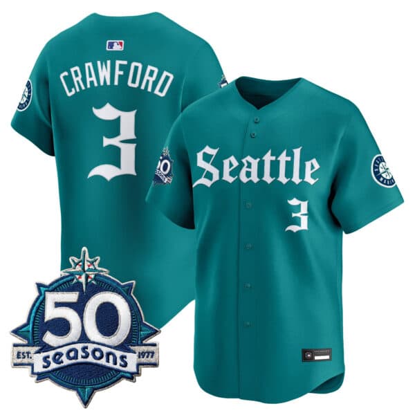 Men’s Seattle Mariners 50 Seasons Patch Vapor Premier Limited Jersey – Gothic Edition – All Stitched J.P. Crawford #  3