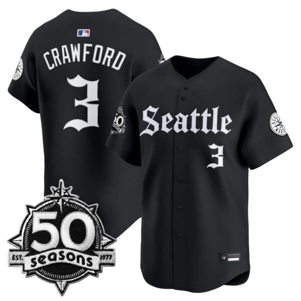 Men’s Seattle Mariners 50 Seasons Patch Vapor Premier Limited Jersey – Gothic Edition – All Stitched J.P. Crawford 3