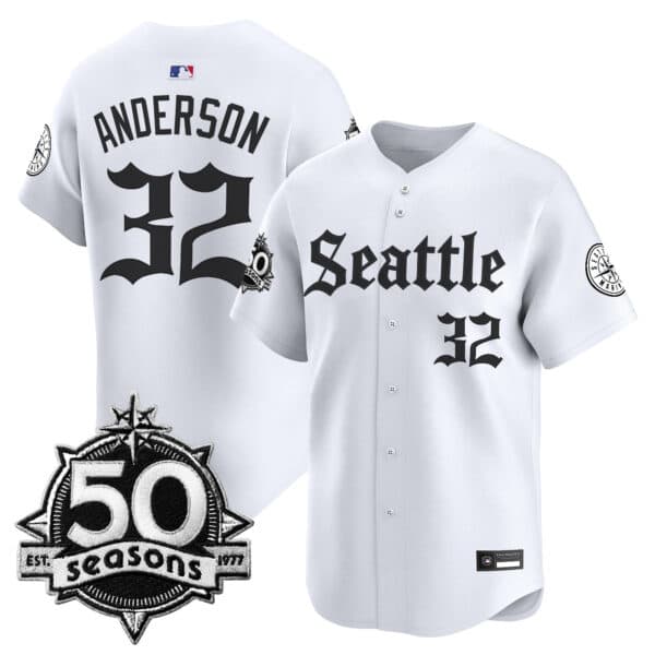 Men’s Seattle Mariners 50 Seasons Patch Vapor Premier Limited Jersey – Gothic Edition – All Stitched Kade Anderson #   32