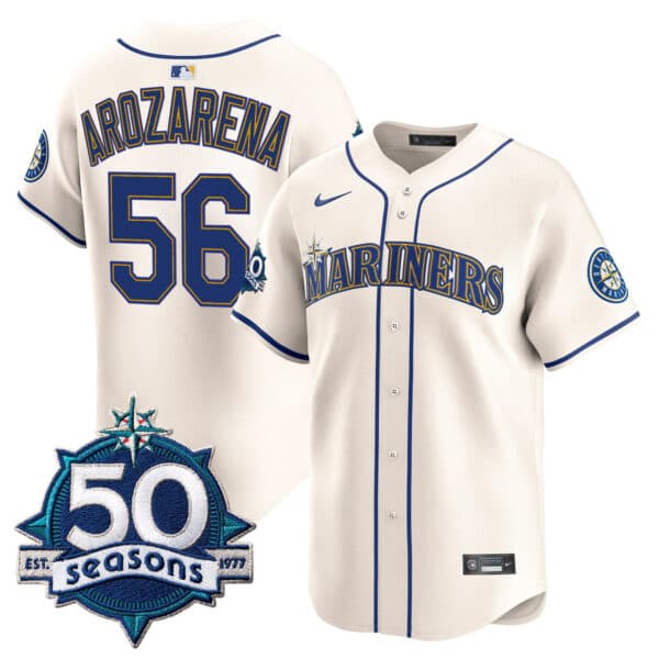 Men’s Seattle Mariners 50 Seasons Patch Vapor Premier Limited Jersey – Gothic Edition – All Stitched Randy Arozarena     56