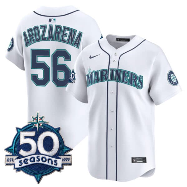 Men’s Seattle Mariners 50 Seasons Patch Vapor Premier Limited Jersey – Gothic Edition – All Stitched Randy Arozarena 56