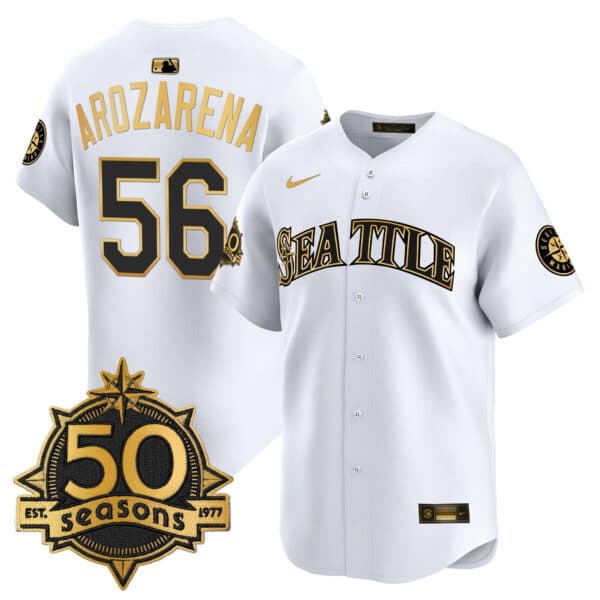 Men’s Seattle Mariners 50 Seasons Patch Vapor Premier Limited Jersey – Gothic Edition – All Stitched Randy Arozarena