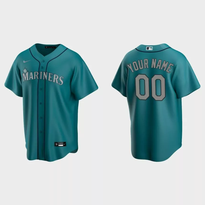 Men’s Seattle Mariners Aqua Replica Alternate Custom Jersey