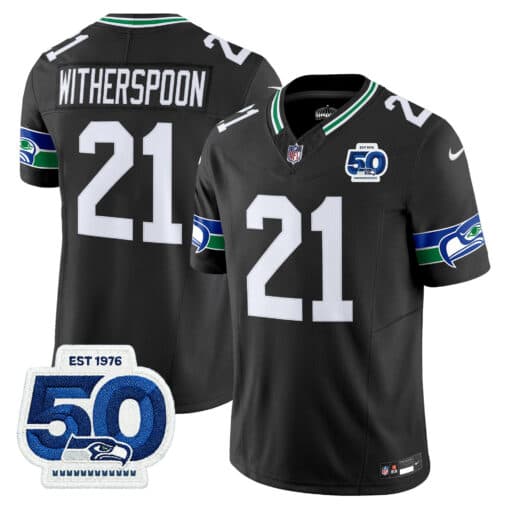 Men’s Seattle Seahawks Throwback Vapor Limited Jersey – 50th Anniversary Patch – All Stitched Devon Witherspoon