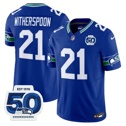Men’s Seattle Seahawks Throwback Vapor Limited Jersey – 50th Anniversary Patch – All Stitched Devon Witherspoon 21