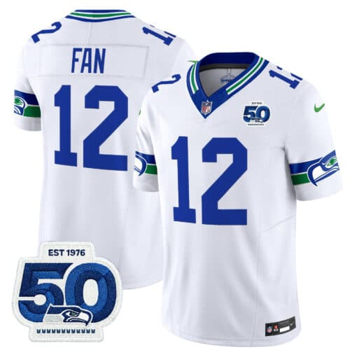 Men’s Seattle Seahawks Throwback Vapor Limited Jersey – 50th Anniversary Patch – All Stitched Fan   12