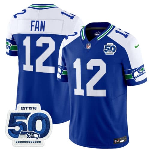 Men’s Seattle Seahawks Throwback Vapor Limited Jersey – 50th Anniversary Patch – All Stitched Fan  12