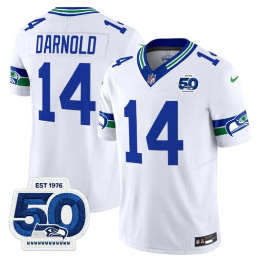 Men’s Seattle Seahawks Throwback Vapor Limited Jersey – 50th Anniversary Patch – All Stitched Sam Darnold    14