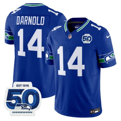 Men’s Seattle Seahawks Throwback Vapor Limited Jersey – 50th Anniversary Patch – All Stitched Sam Darnold 14