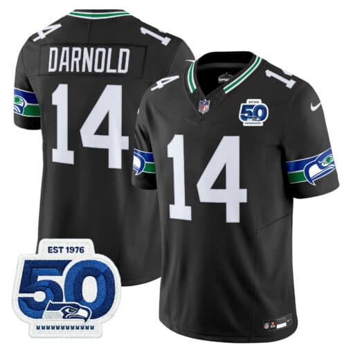 Men’s Seattle Seahawks Throwback Vapor Limited Jersey – 50th Anniversary Patch – All Stitched Sam Darnold