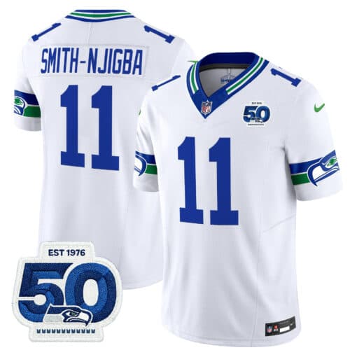Men’s Seattle Seahawks Throwback Vapor Limited Jersey – 50th Anniversary Patch – All Stitched Smith-Njigba   11