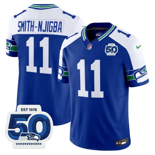 Men’s Seattle Seahawks Throwback Vapor Limited Jersey – 50th Anniversary Patch – All Stitched Smith-Njigba  11
