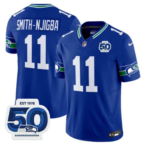 Men’s Seattle Seahawks Throwback Vapor Limited Jersey – 50th Anniversary Patch – All Stitched Smith-Njigba 11