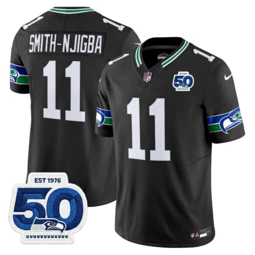 Men’s Seattle Seahawks Throwback Vapor Limited Jersey – 50th Anniversary Patch – All Stitched Smith-Njigba