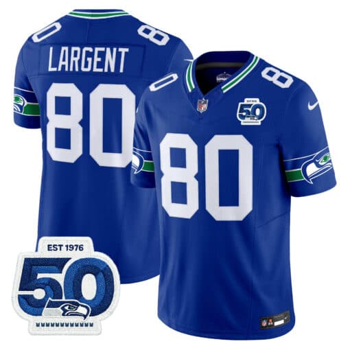 Men’s Seattle Seahawks Throwback Vapor Limited Jersey – 50th Anniversary Patch – All Stitched Steve  Largent