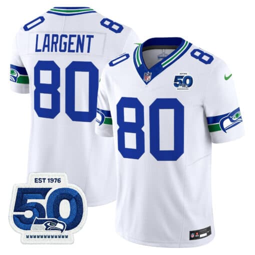 Men’s Seattle Seahawks Throwback Vapor Limited Jersey – 50th Anniversary Patch – All Stitched Steve Largent   80