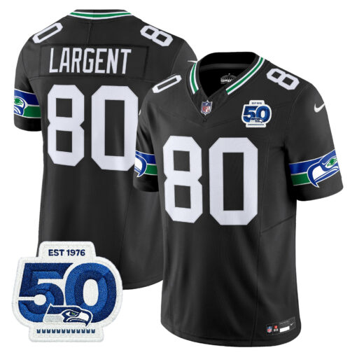 Men’s Seattle Seahawks Throwback Vapor Limited Jersey – 50th Anniversary Patch – All Stitched Steve Largent