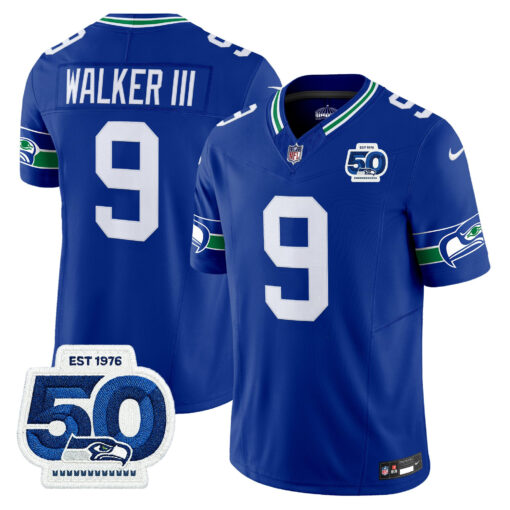 Men’s Seattle Seahawks Throwback Vapor Limited Jersey – 50th Anniversary Patch – All Stitched Walker  III
