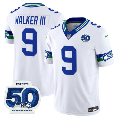 Men’s Seattle Seahawks Throwback Vapor Limited Jersey – 50th Anniversary Patch – All Stitched Walker III    9
