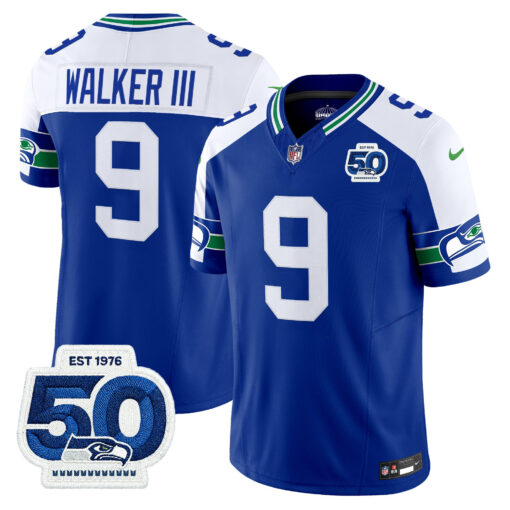 Men’s Seattle Seahawks Throwback Vapor Limited Jersey – 50th Anniversary Patch – All Stitched Walker III  9