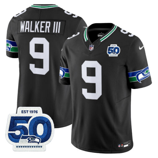 Men’s Seattle Seahawks Throwback Vapor Limited Jersey – 50th Anniversary Patch – All Stitched Walker III