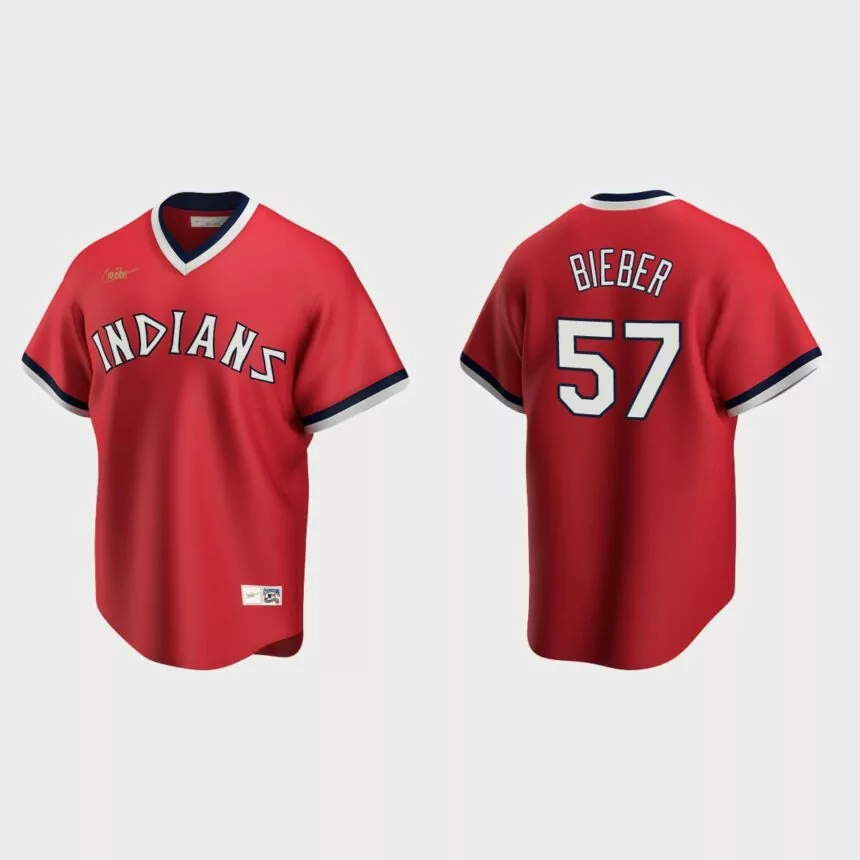 Men’s Shane Bieber Cleveland Indians Cooperstown Collection Road Jersey – Red